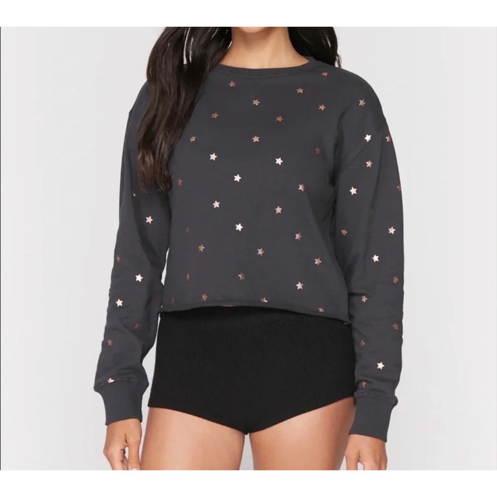 Spiritual Gangster Star Cropped Sweatshirt Metallic Rose Gold Celestial S